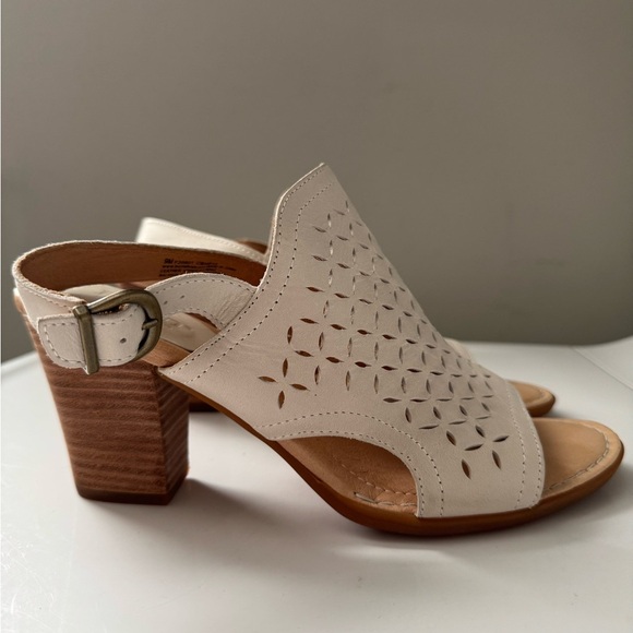 Born Cream Perforated Design Sling Back Wooden Heel Sandals Size 9 - Picture 1 of 6